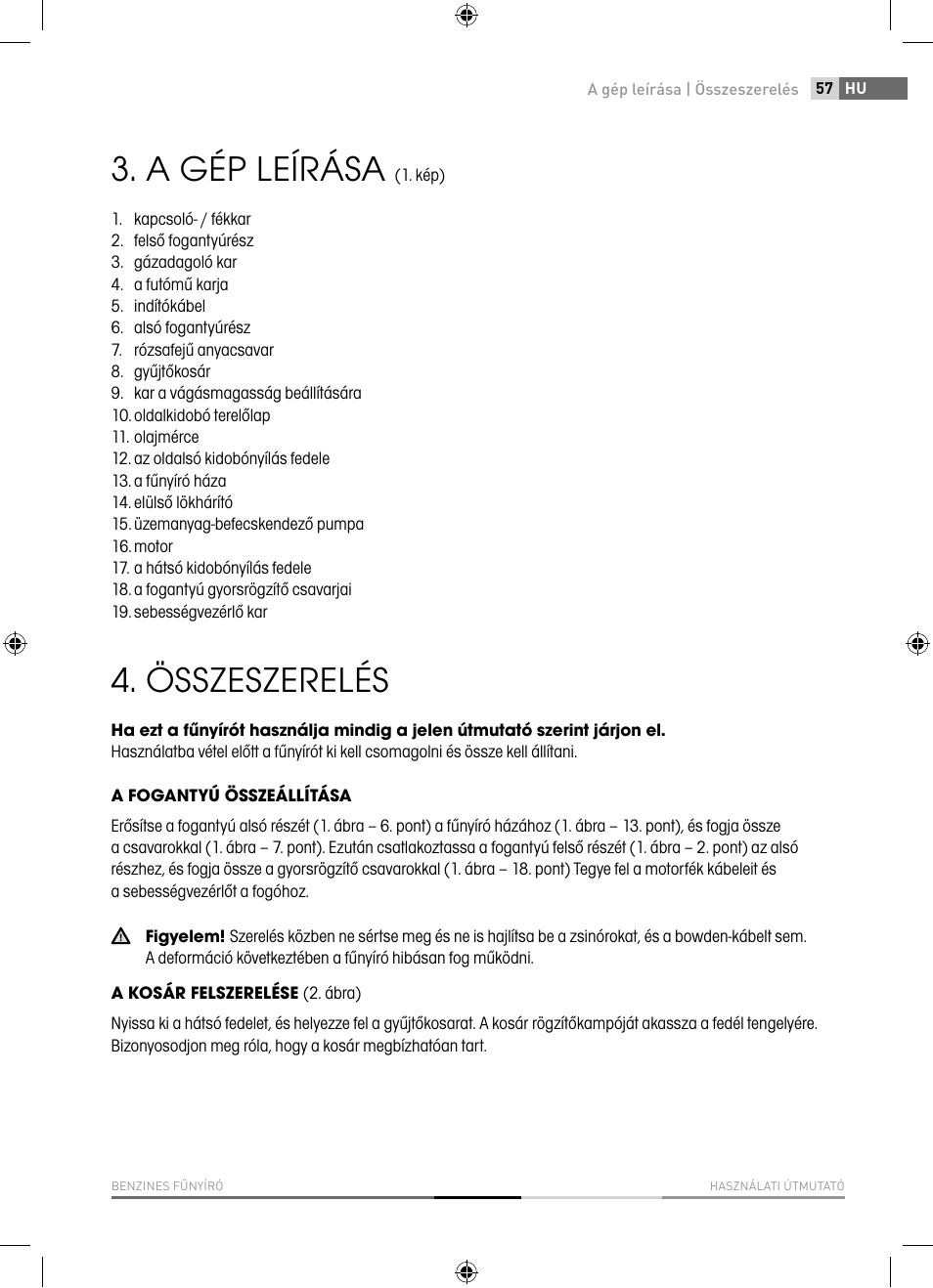 A gép leírása, Összeszerelés | Fieldmann FZR 4617-BV User Manual | Page 57 / 92