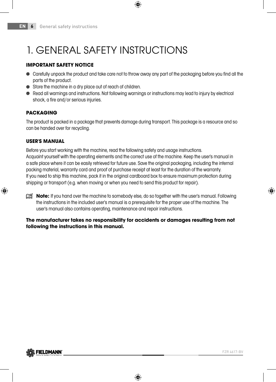 General safety instructions | Fieldmann FZR 4617-BV User Manual | Page 6 / 92