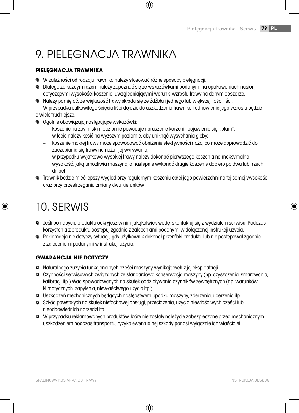 Pielęgnacja trawnika, Serwis | Fieldmann FZR 4617-BV User Manual | Page 79 / 92