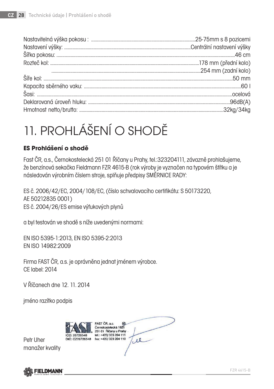 Prohlášení o shodě | Fieldmann FZR 4615-B User Manual | Page 28 / 82