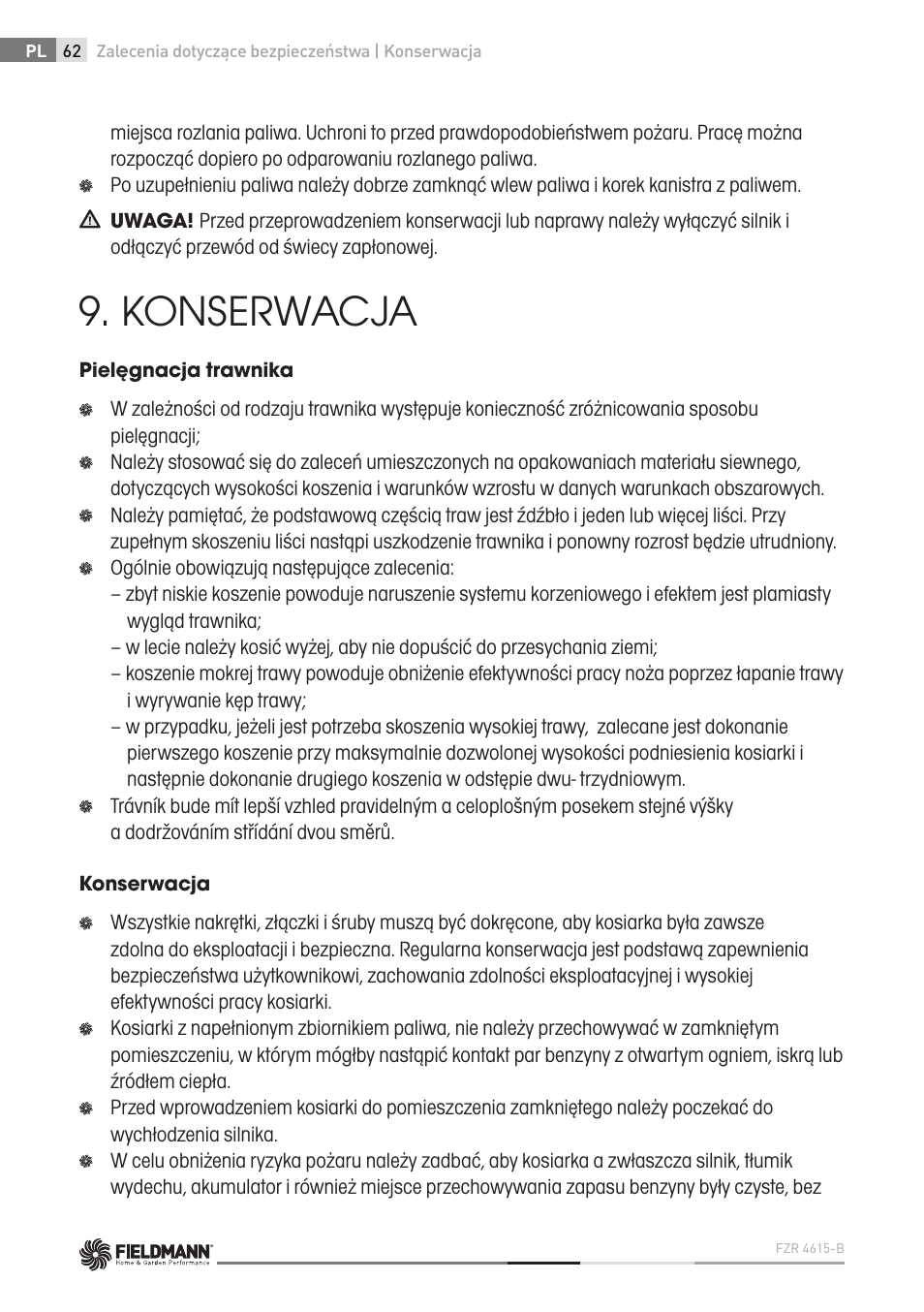 Konserwacja | Fieldmann FZR 4615-B User Manual | Page 62 / 82