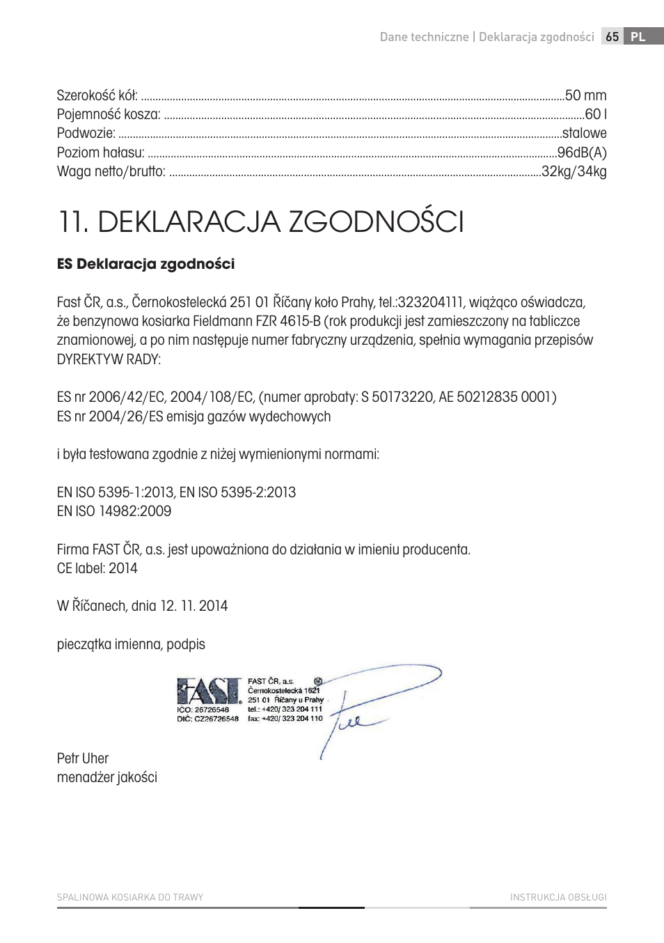 Deklaracja zgodności | Fieldmann FZR 4615-B User Manual | Page 65 / 82
