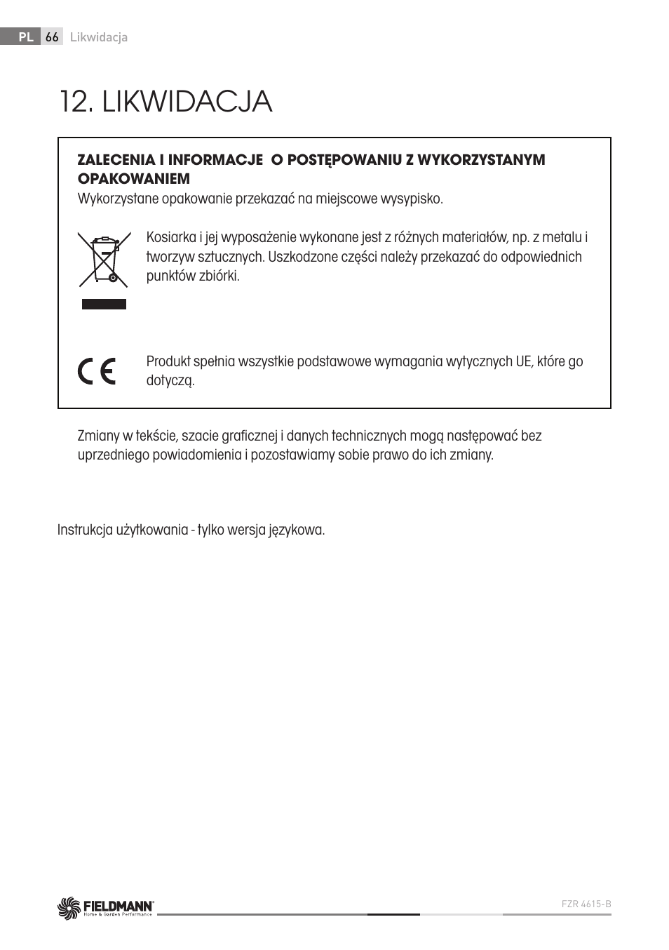 Likwidacja | Fieldmann FZR 4615-B User Manual | Page 66 / 82