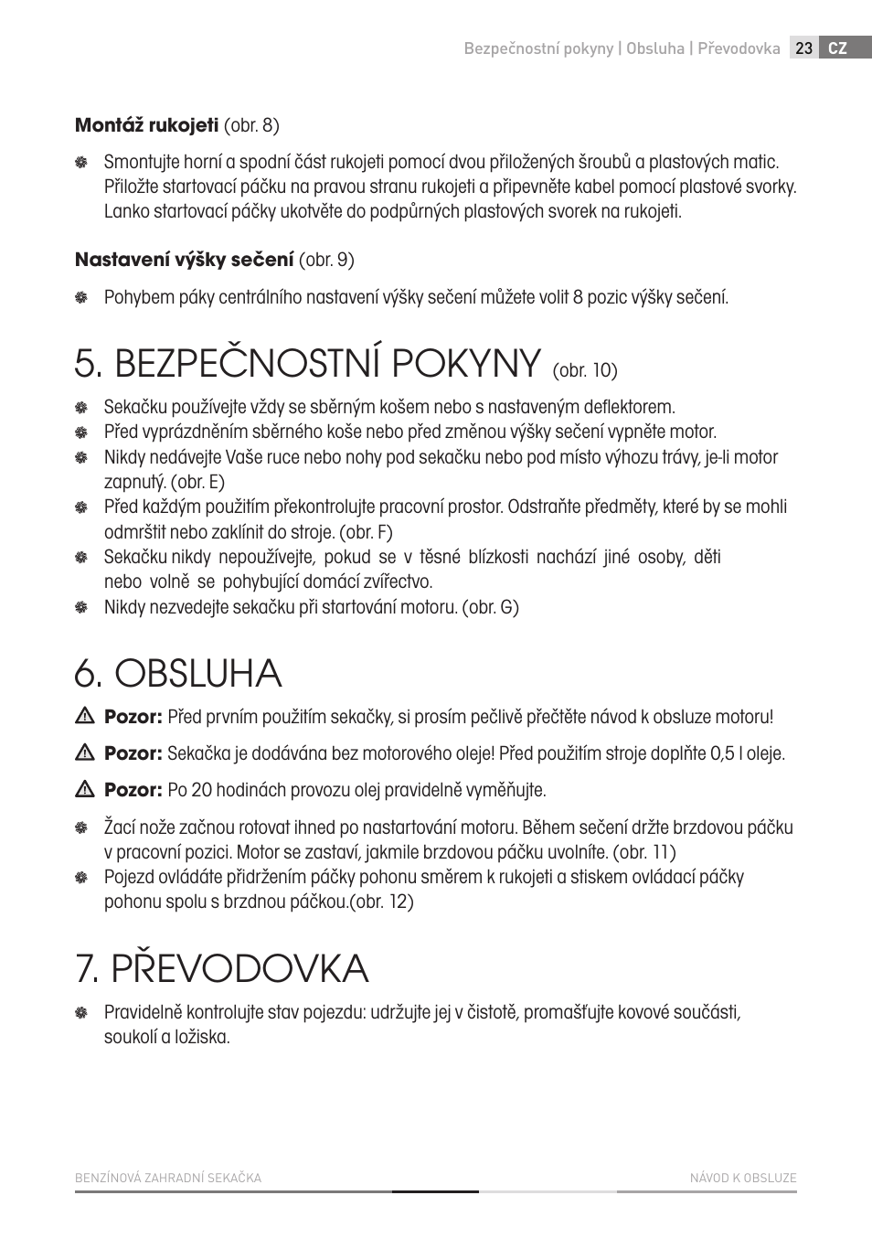 Bezpečnostní pokyny, Obsluha, Převodovka | Fieldmann FZR 4610-B User Manual | Page 23 / 80