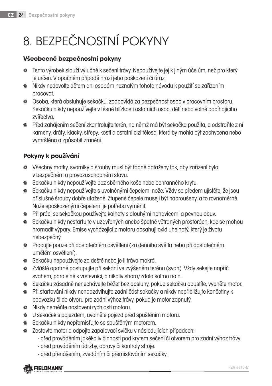 Bezpečnostní pokyny | Fieldmann FZR 4610-B User Manual | Page 24 / 80