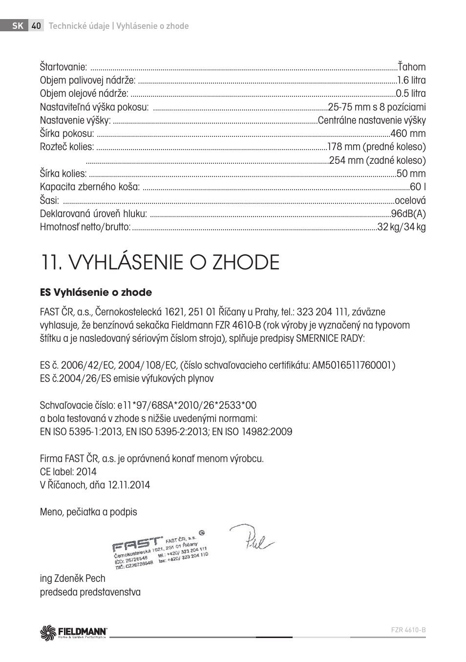 Vyhlásenie o zhode | Fieldmann FZR 4610-B User Manual | Page 40 / 80