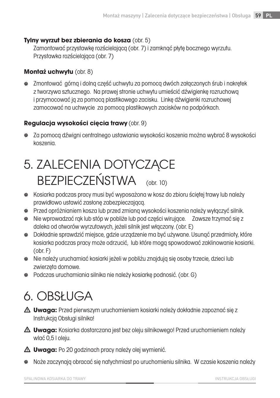 Zalecenia dotyczące bezpieczeństwa, Obsługa | Fieldmann FZR 4610-B User Manual | Page 59 / 80