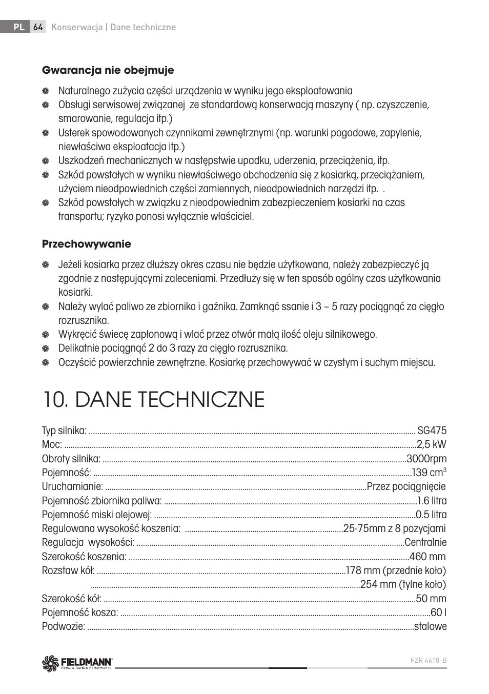 Dane techniczne | Fieldmann FZR 4610-B User Manual | Page 64 / 80
