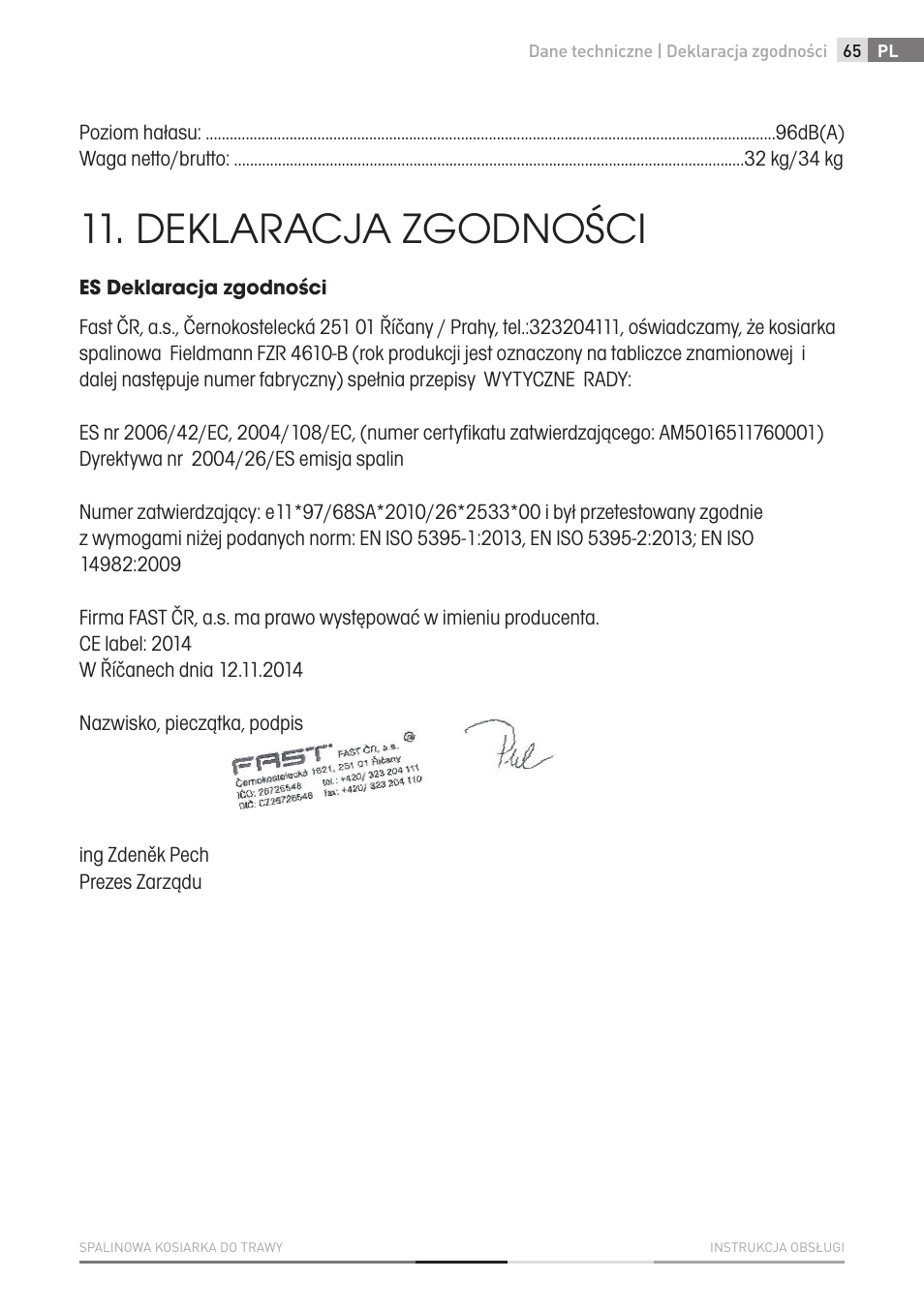 Deklaracja zgodności | Fieldmann FZR 4610-B User Manual | Page 65 / 80
