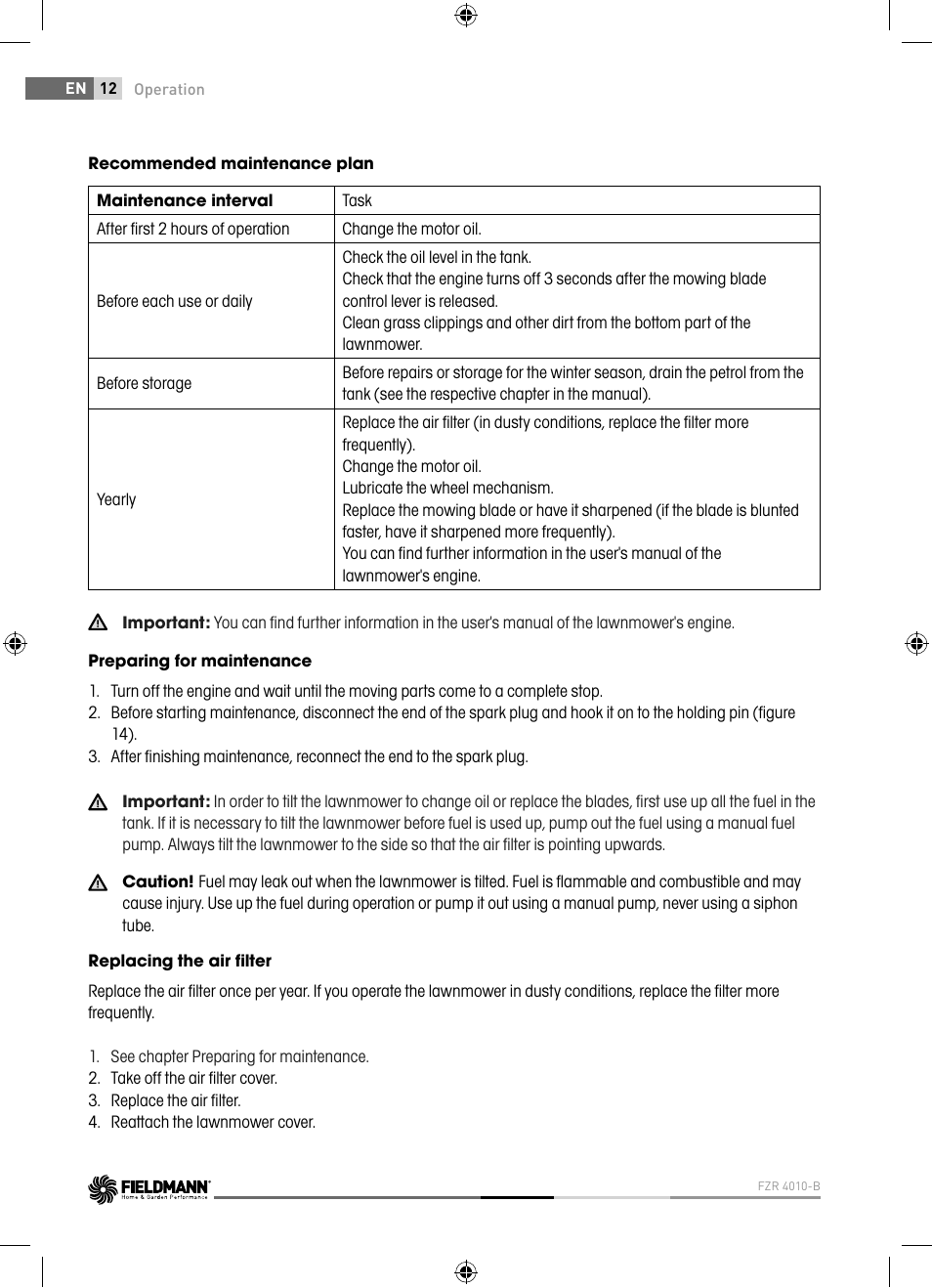 Fieldmann FZR 4010-B User Manual | Page 12 / 88