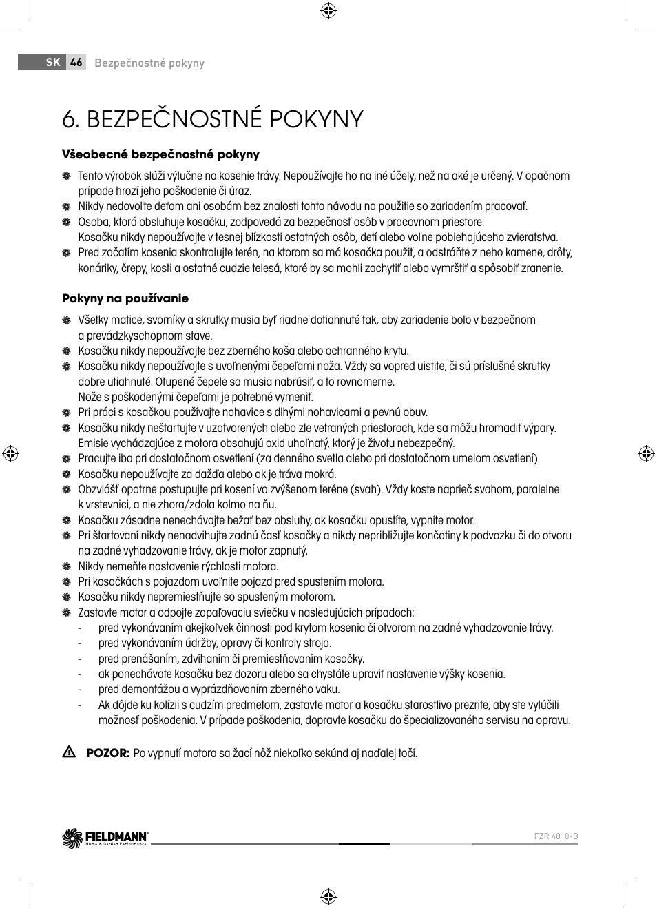 Bezpečnostné pokyny | Fieldmann FZR 4010-B User Manual | Page 46 / 88