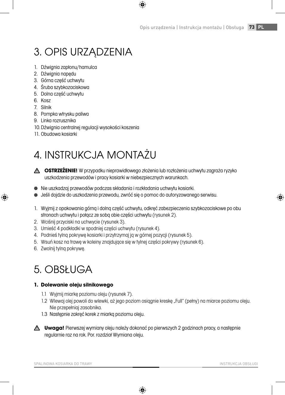 Opis urządzenia, Instrukcja montażu, Obsługa | Fieldmann FZR 4010-B User Manual | Page 73 / 88