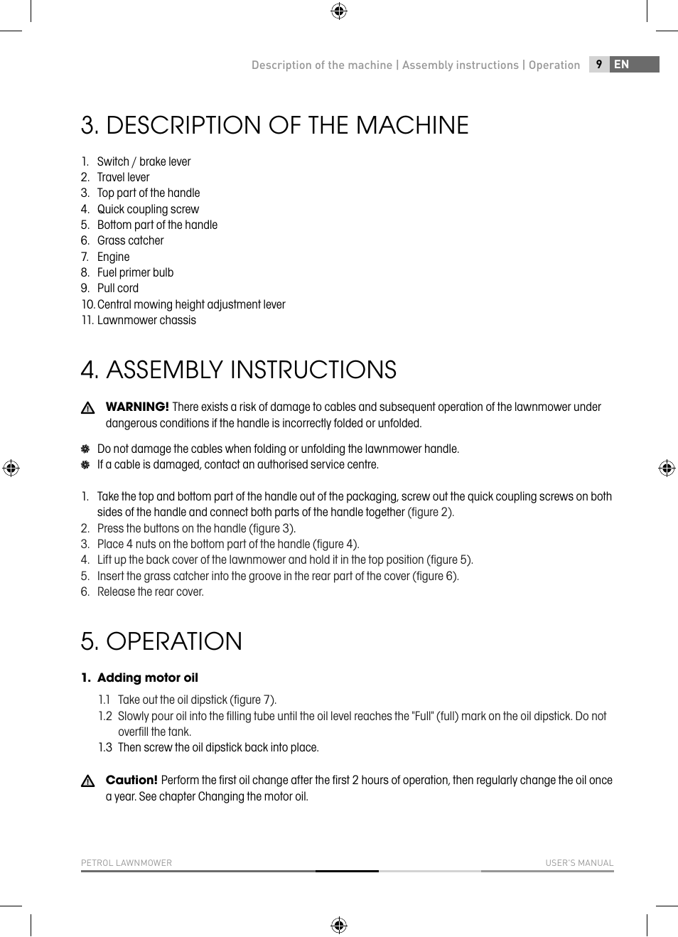 Description of the machine, Assembly instructions, Operation | Fieldmann FZR 4010-B User Manual | Page 9 / 88