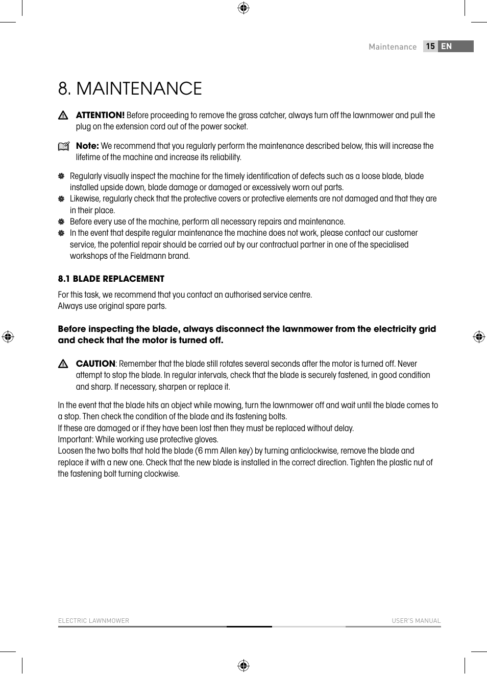 Maintenance | Fieldmann FZR 2040-E User Manual | Page 15 / 76