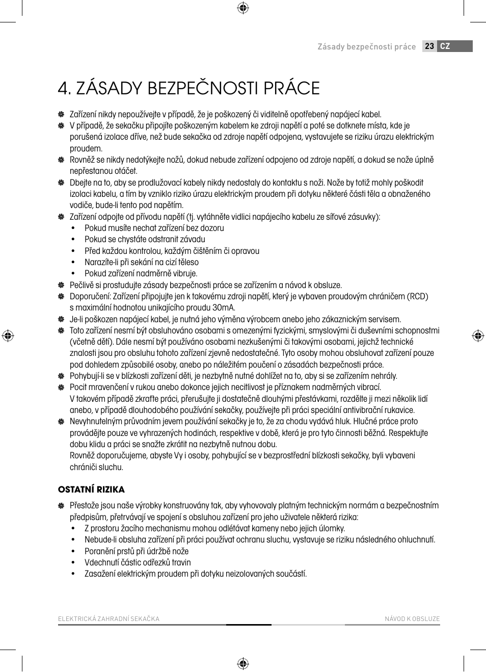 Zásady bezpečnosti práce | Fieldmann FZR 2040-E User Manual | Page 23 / 76
