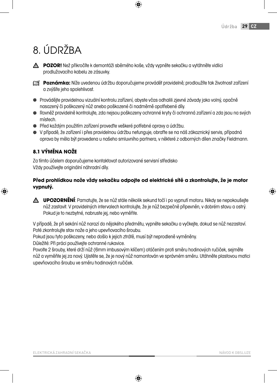 Údržba | Fieldmann FZR 2040-E User Manual | Page 29 / 76