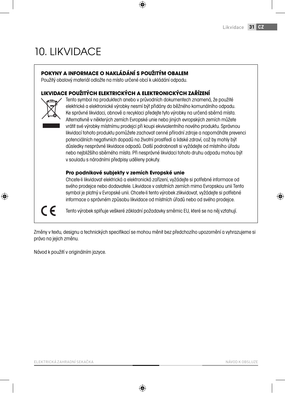 Likvidace | Fieldmann FZR 2040-E User Manual | Page 31 / 76