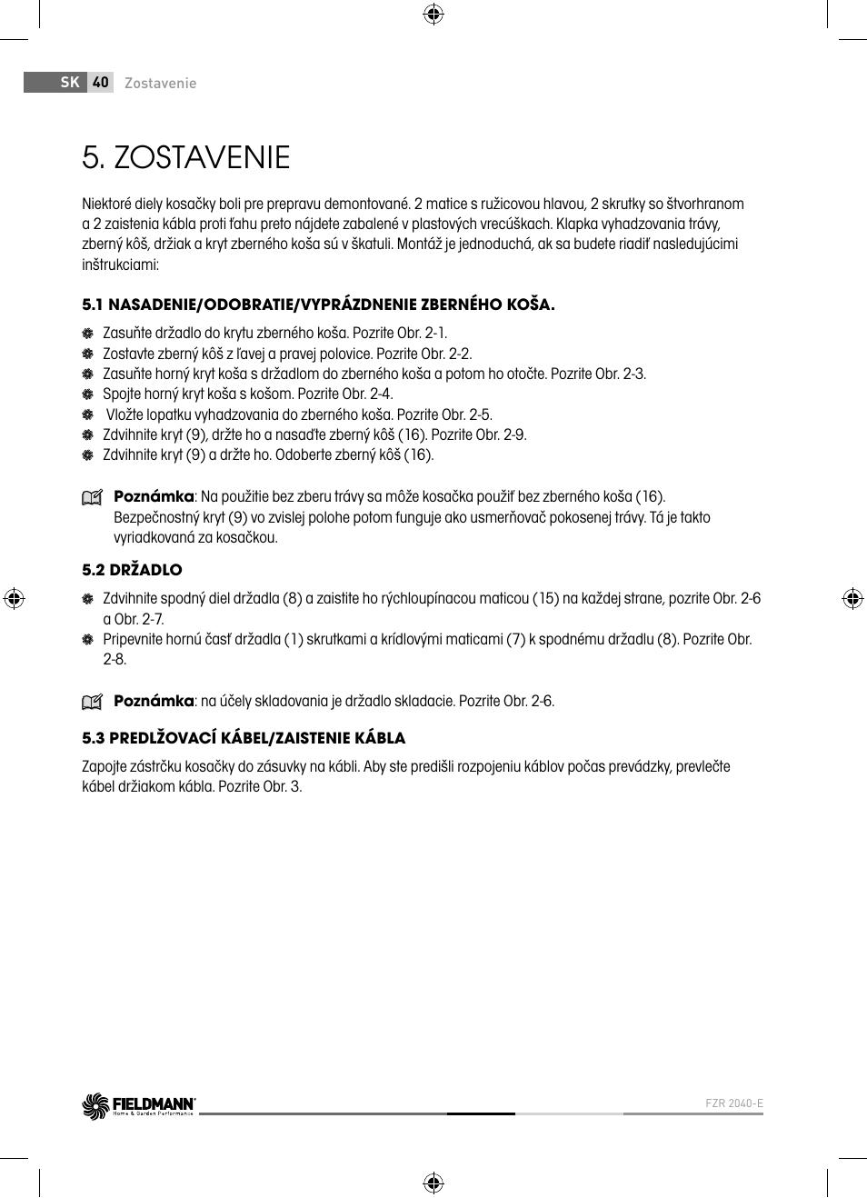 Zostavenie | Fieldmann FZR 2040-E User Manual | Page 40 / 76