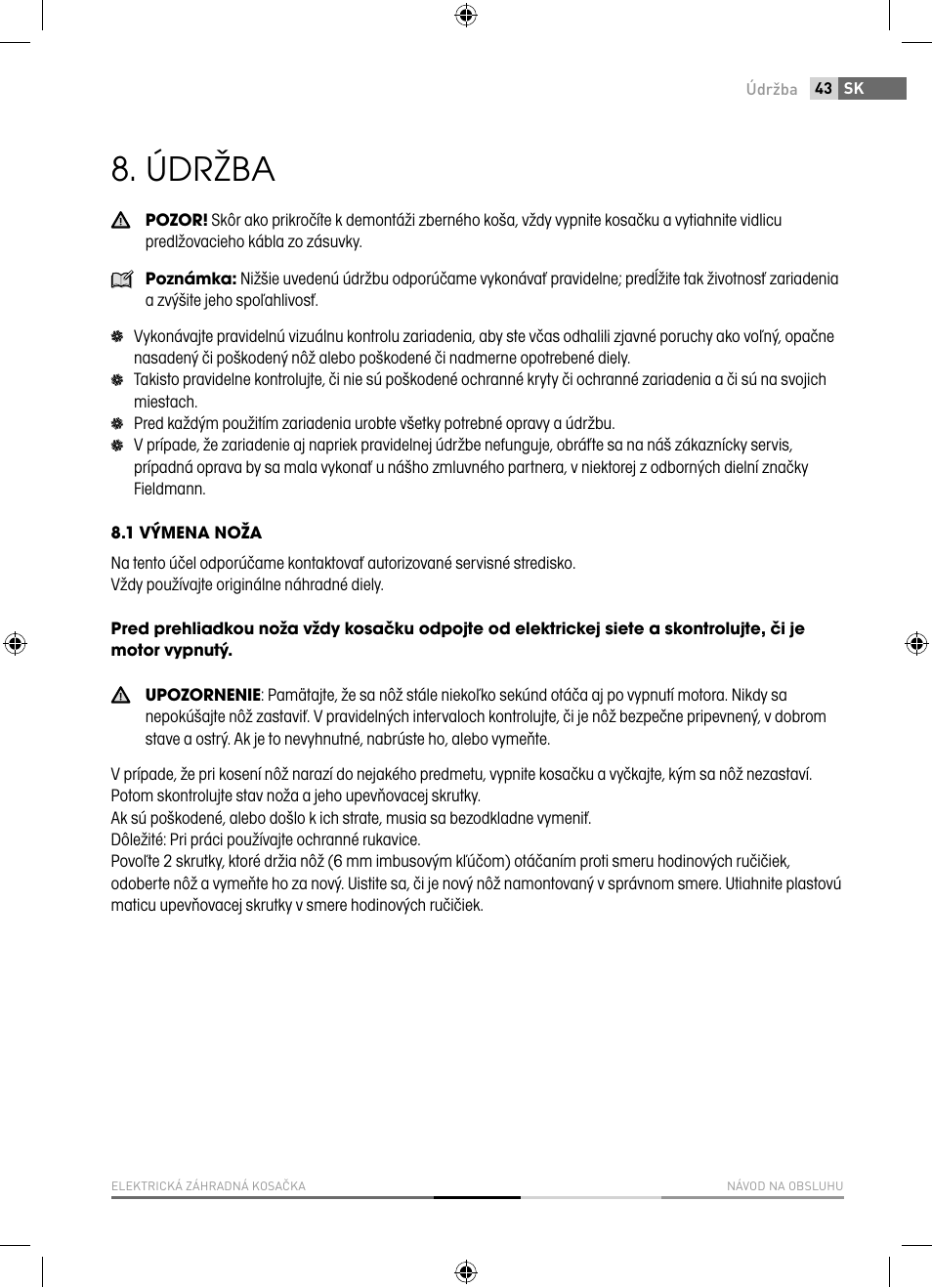 Údržba | Fieldmann FZR 2040-E User Manual | Page 43 / 76