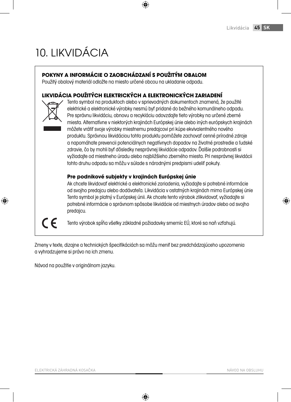 Likvidácia | Fieldmann FZR 2040-E User Manual | Page 45 / 76