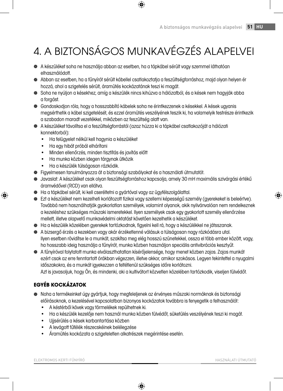 A biztonságos munkavégzés alapelvei | Fieldmann FZR 2040-E User Manual | Page 51 / 76