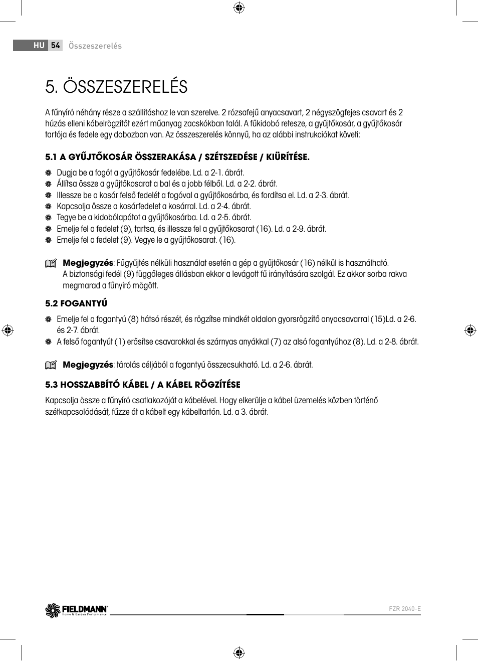 Összeszerelés | Fieldmann FZR 2040-E User Manual | Page 54 / 76