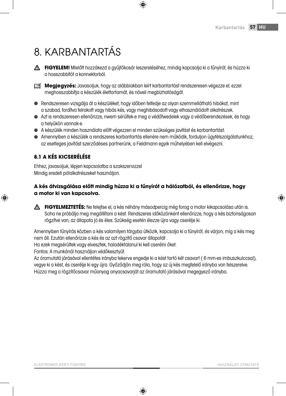 Karbantartás | Fieldmann FZR 2040-E User Manual | Page 57 / 76