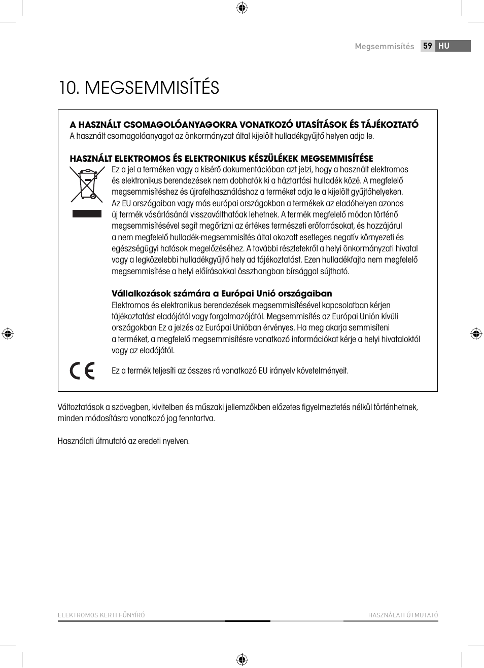 Megsemmisítés | Fieldmann FZR 2040-E User Manual | Page 59 / 76