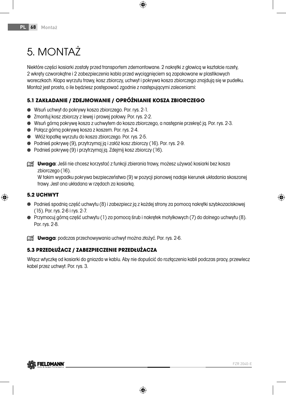 Montaż | Fieldmann FZR 2040-E User Manual | Page 68 / 76
