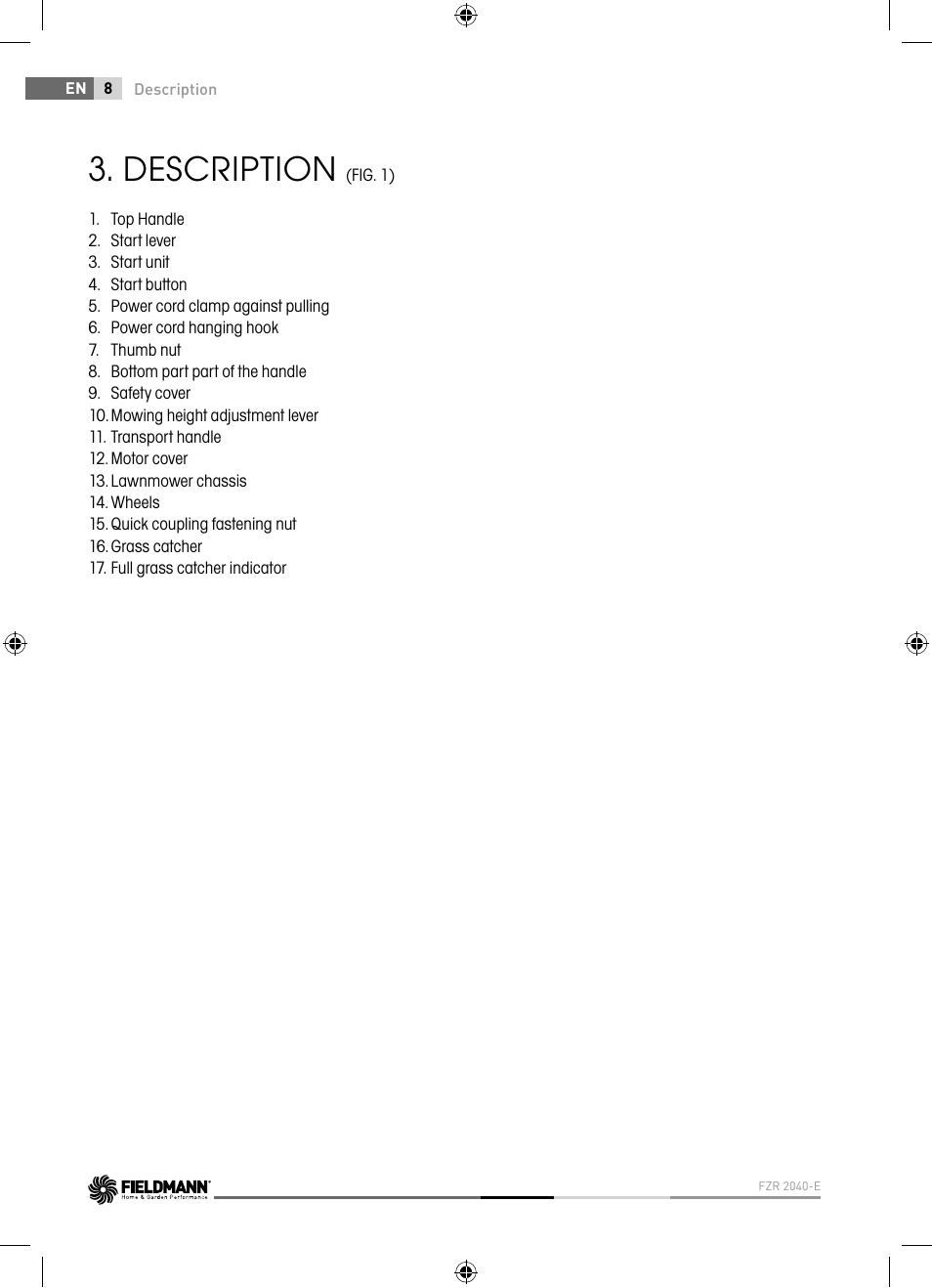 Description | Fieldmann FZR 2040-E User Manual | Page 8 / 76