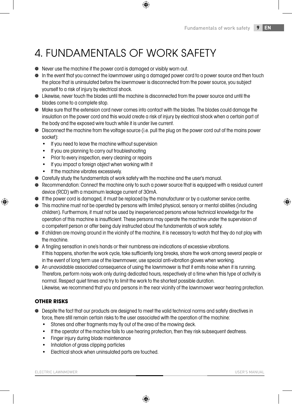 Fundamentals of work safety | Fieldmann FZR 2040-E User Manual | Page 9 / 76