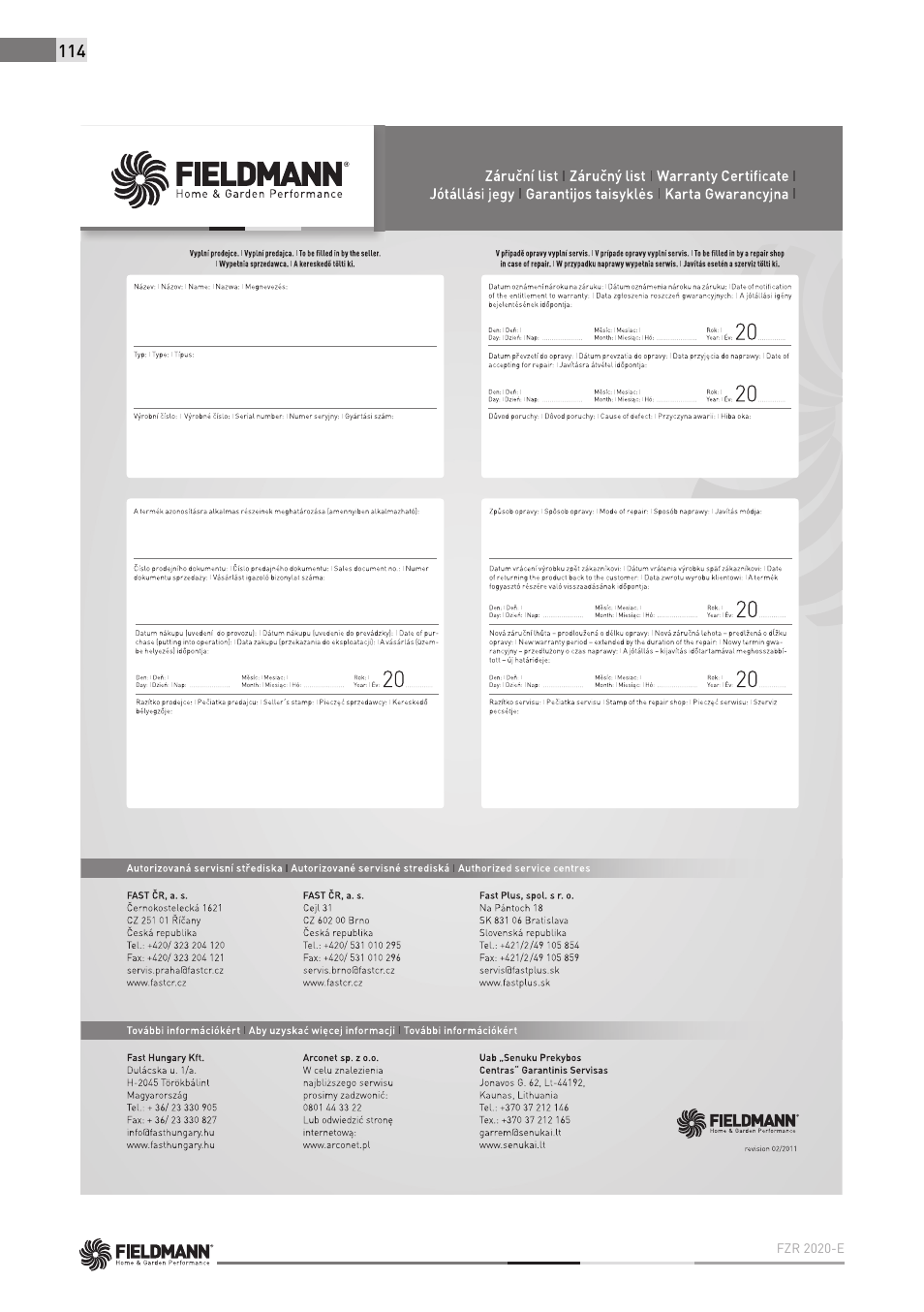 Fieldmann FZR 2020-E User Manual | Page 114 / 116