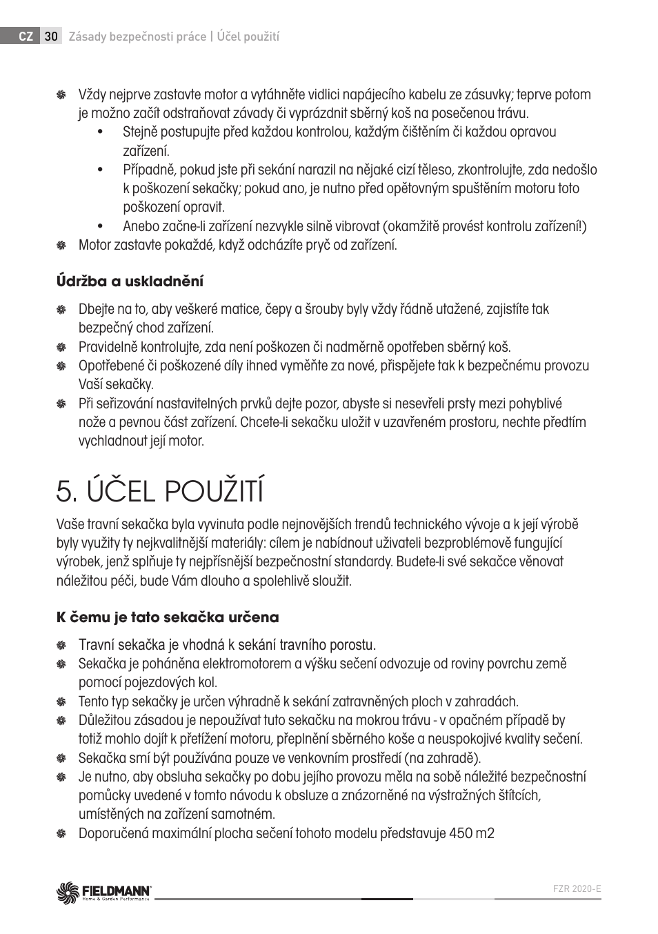 Účel použití | Fieldmann FZR 2020-E User Manual | Page 30 / 116