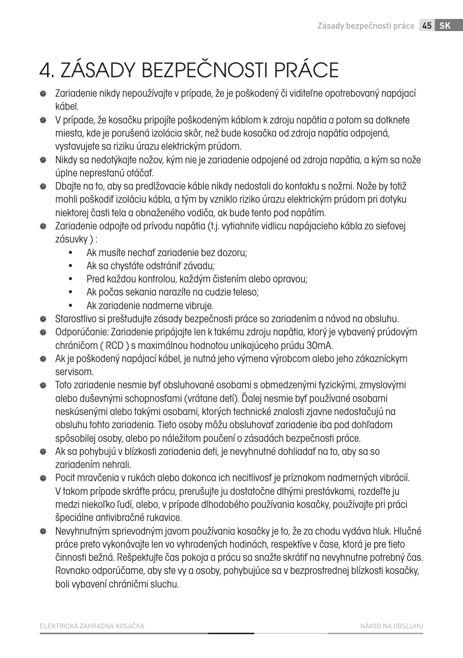 Zásady bezpečnosti práce | Fieldmann FZR 2020-E User Manual | Page 45 / 116