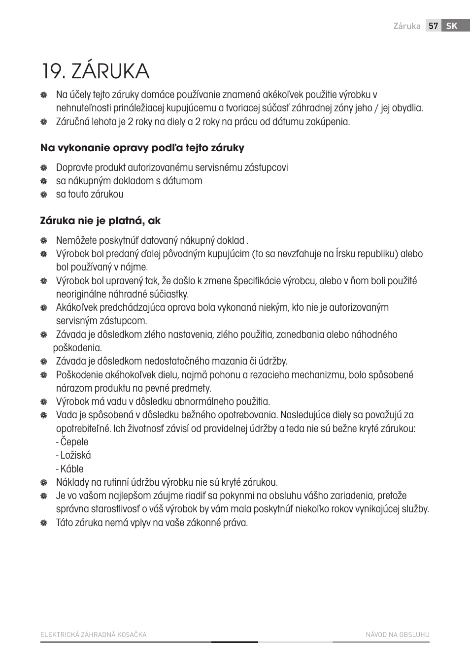 Záruka | Fieldmann FZR 2020-E User Manual | Page 57 / 116