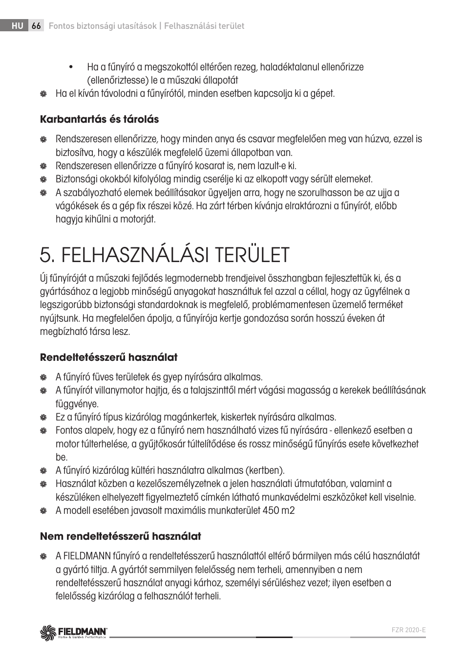 Felhasználási terület | Fieldmann FZR 2020-E User Manual | Page 66 / 116