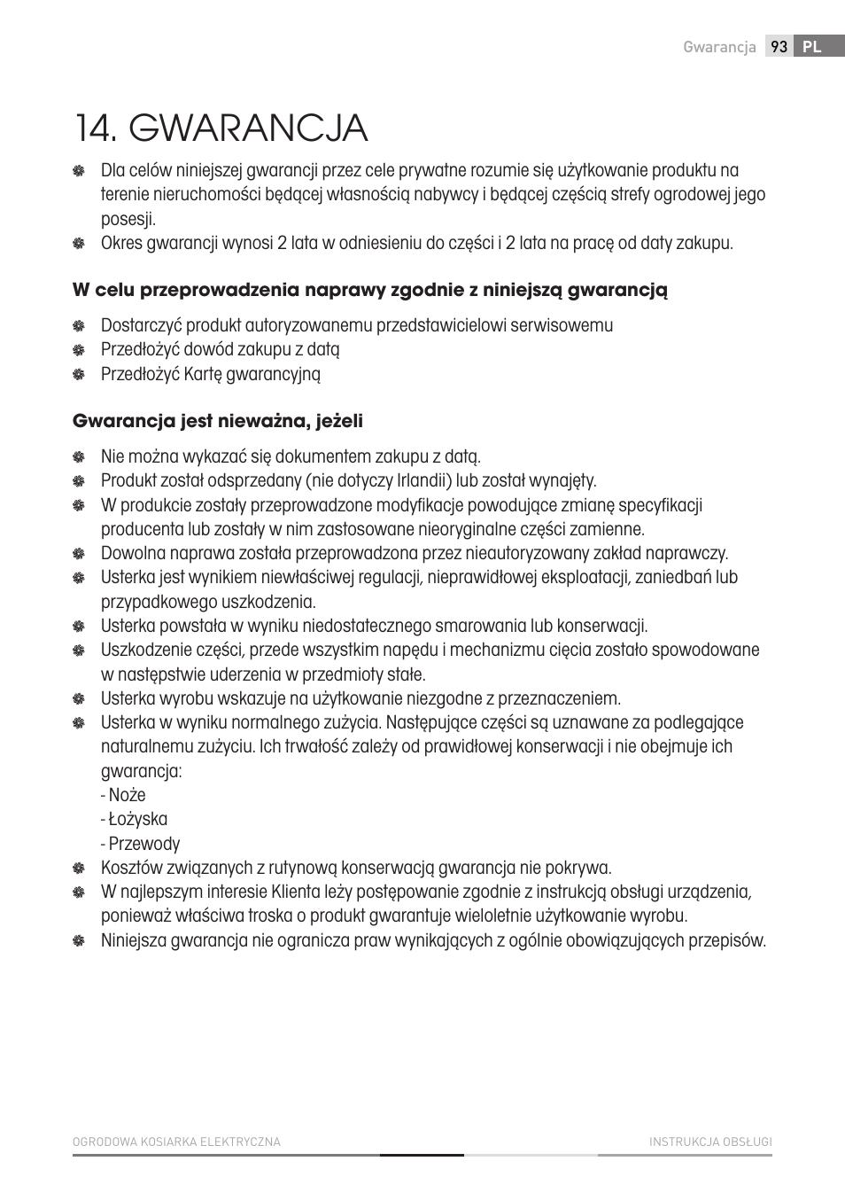 Gwarancja | Fieldmann FZR 2020-E User Manual | Page 93 / 116