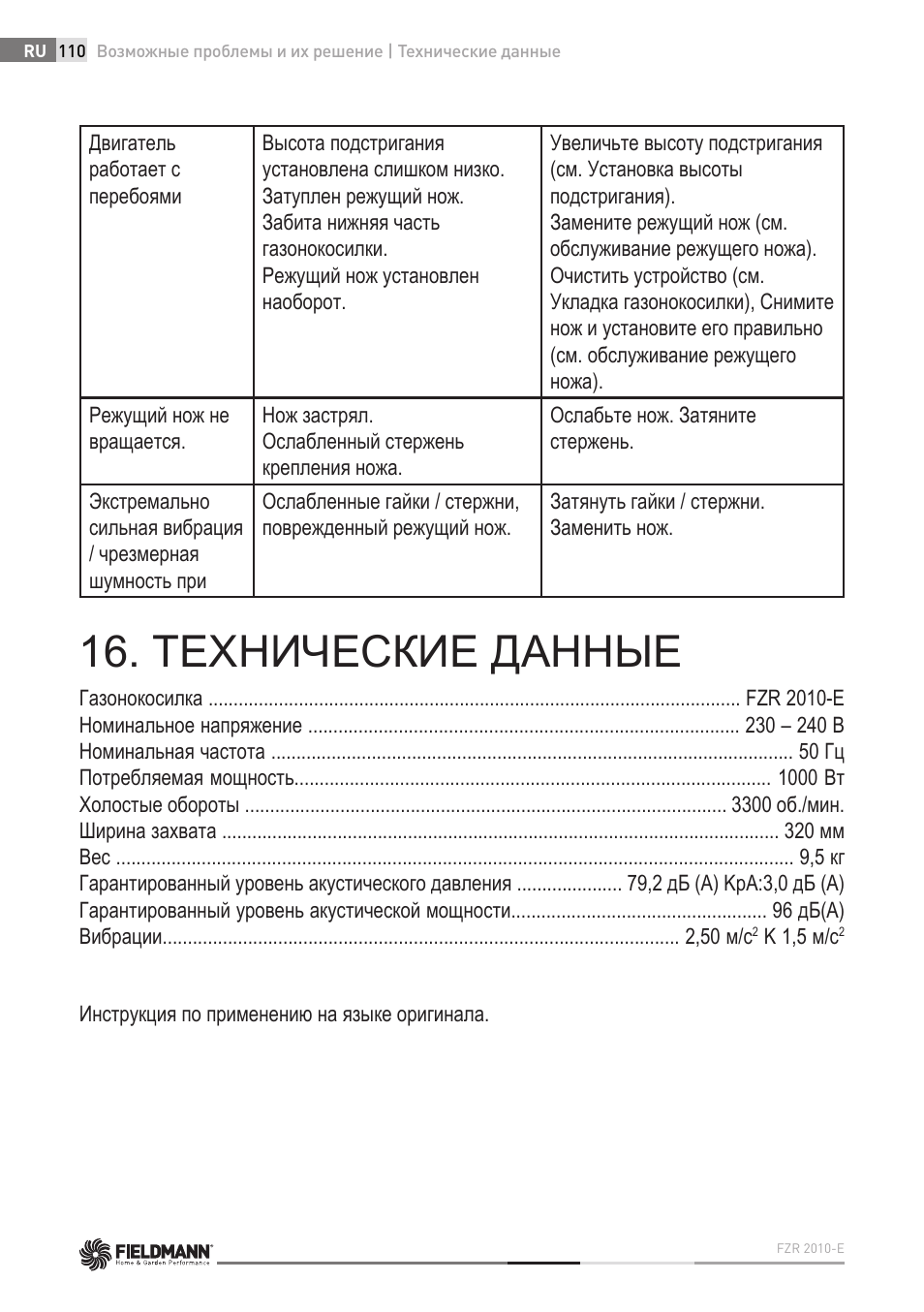 Технические данные | Fieldmann FZR 2010-E User Manual | Page 110 / 116