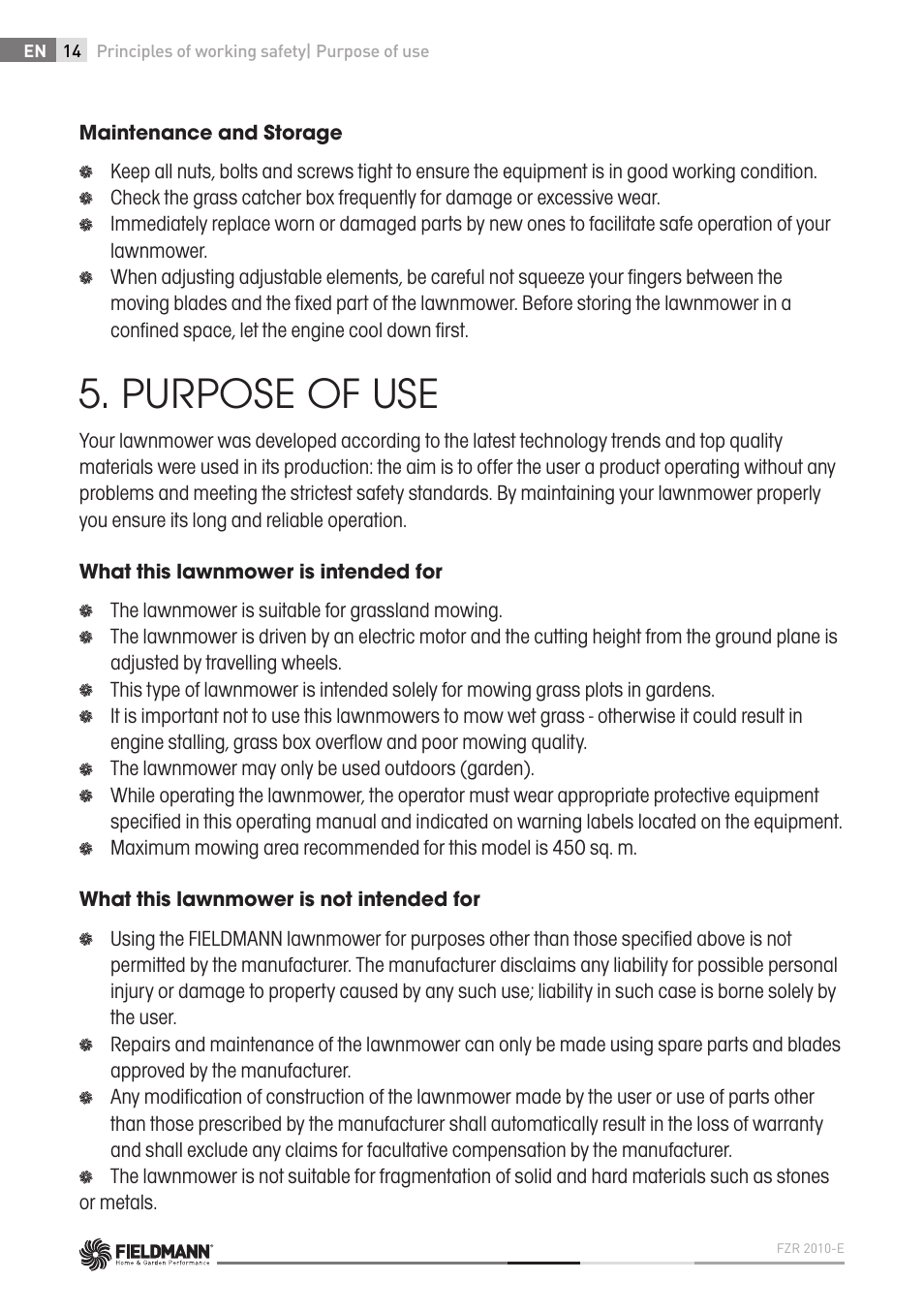 Purpose of use | Fieldmann FZR 2010-E User Manual | Page 14 / 116