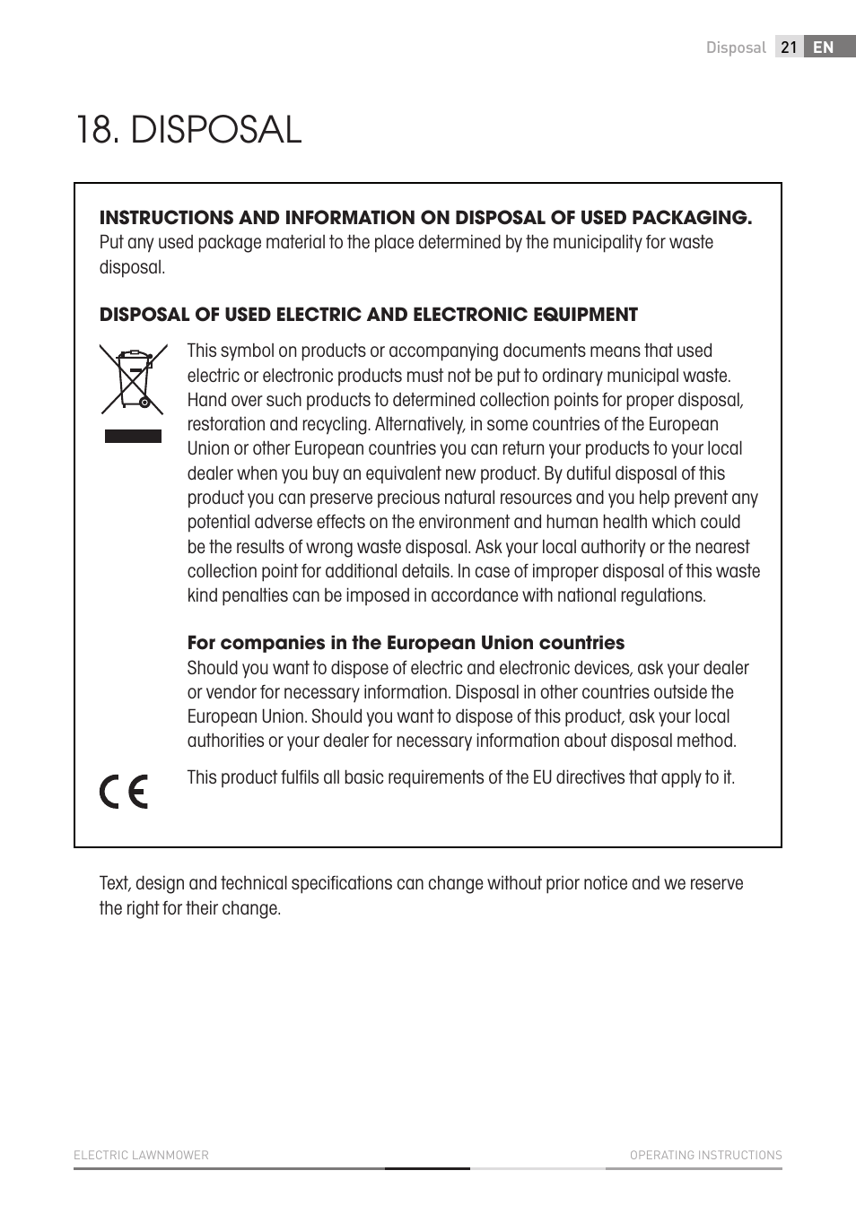 Disposal | Fieldmann FZR 2010-E User Manual | Page 21 / 116