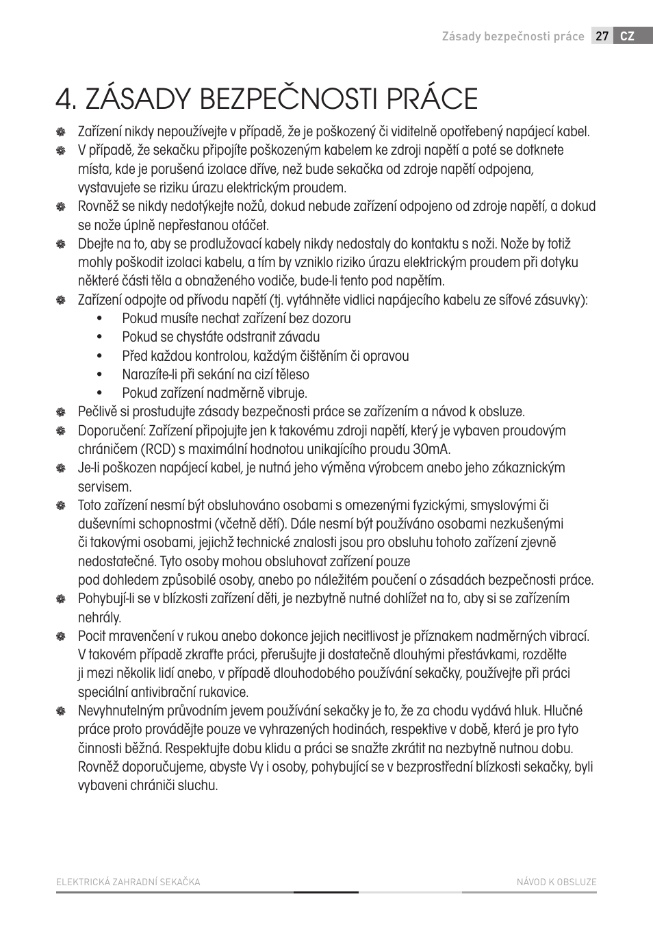 Zásady bezpečnosti práce | Fieldmann FZR 2010-E User Manual | Page 27 / 116