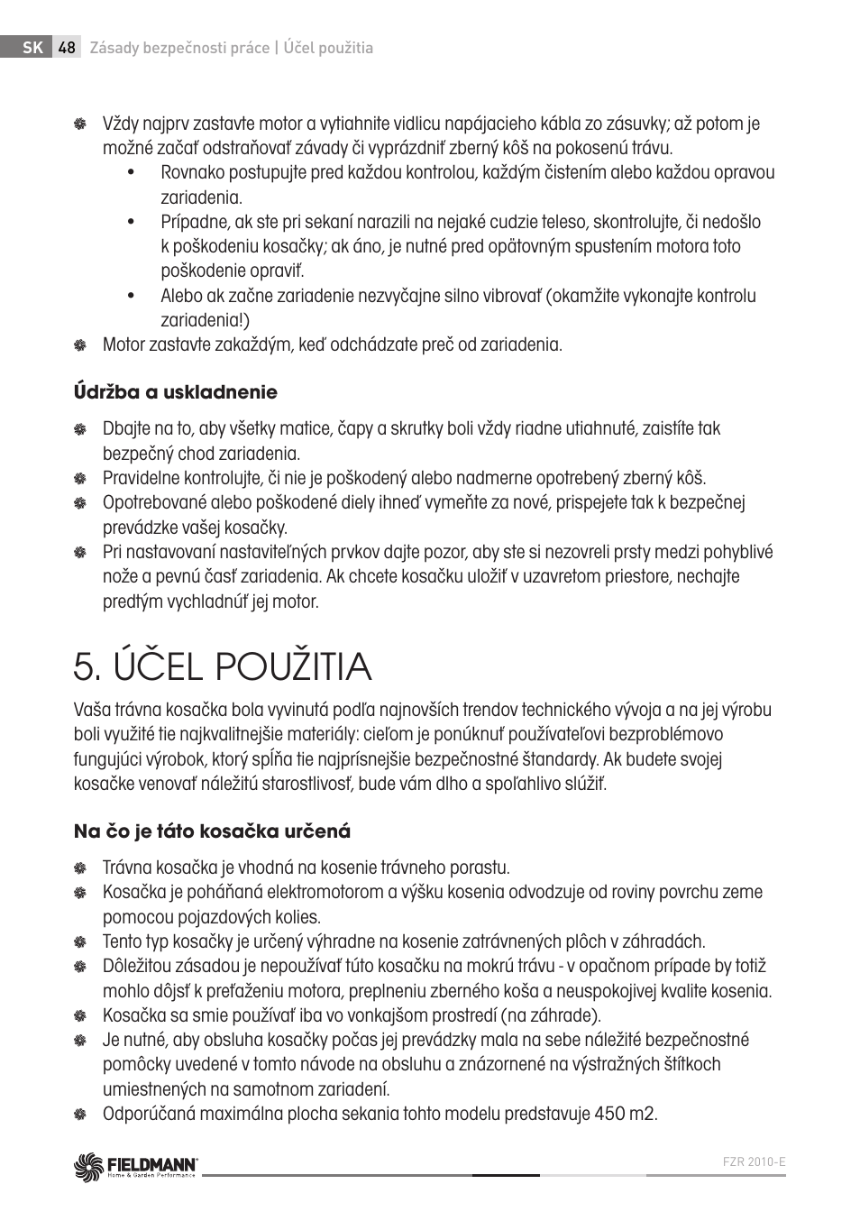 Účel použitia | Fieldmann FZR 2010-E User Manual | Page 48 / 116