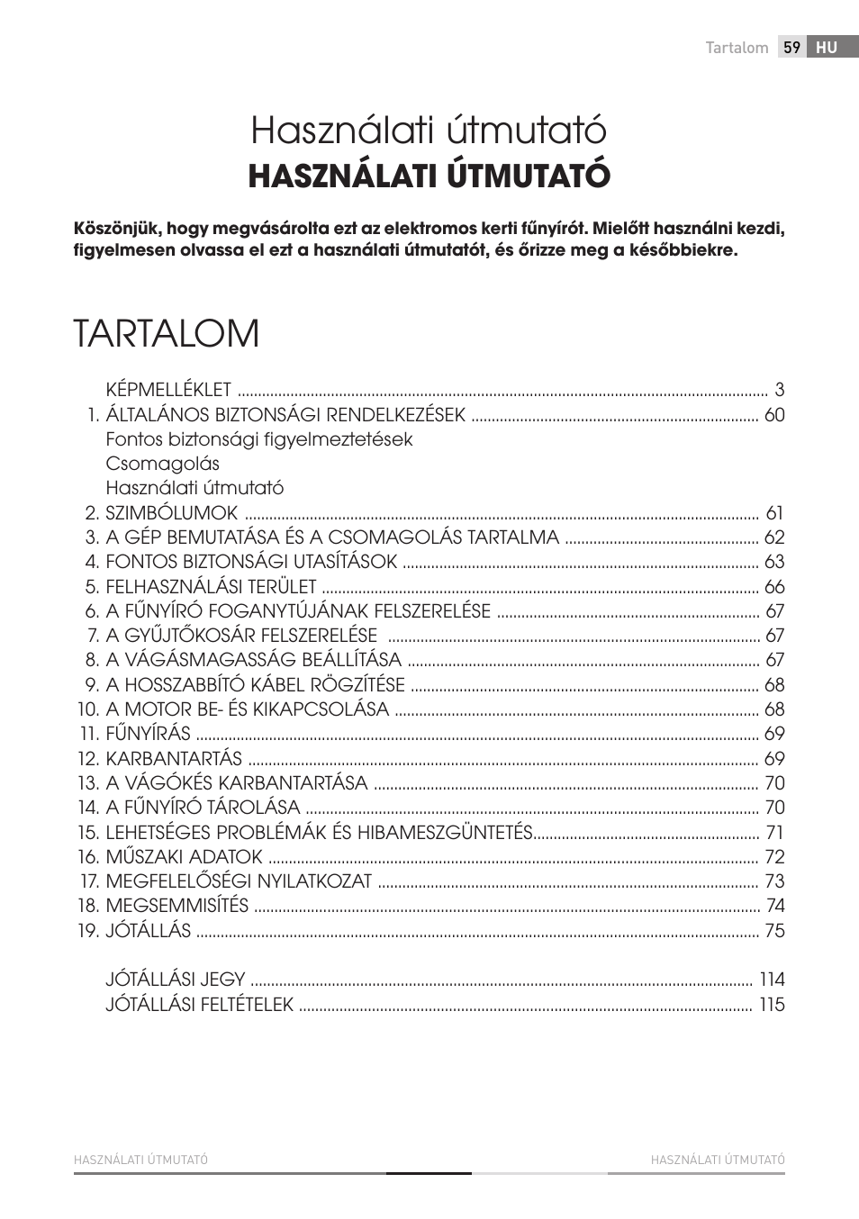Használati útmutató, Tartalom | Fieldmann FZR 2010-E User Manual | Page 59 / 116