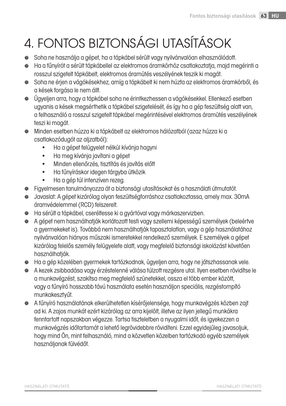 Fontos biztonsági utasítások | Fieldmann FZR 2010-E User Manual | Page 63 / 116