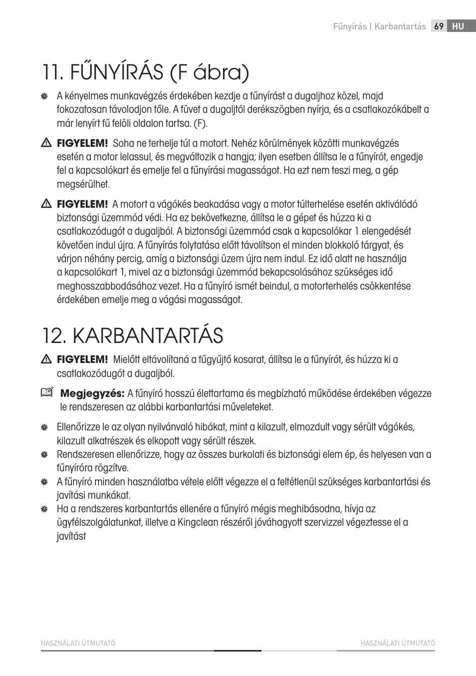 Fűnyírás (f ábra), Karbantartás | Fieldmann FZR 2010-E User Manual | Page 69 / 116