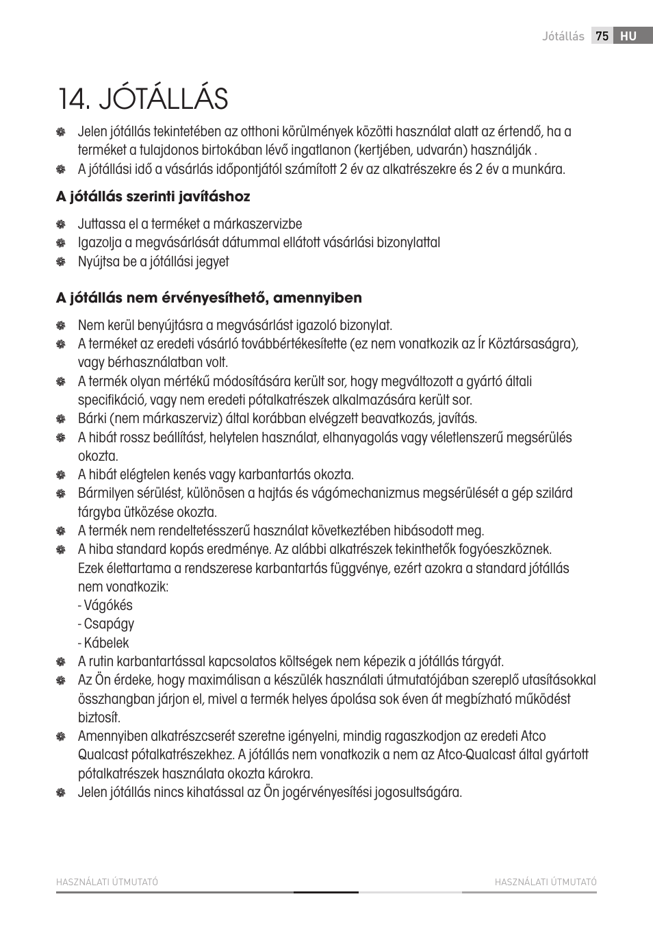 Jótállás | Fieldmann FZR 2010-E User Manual | Page 75 / 116