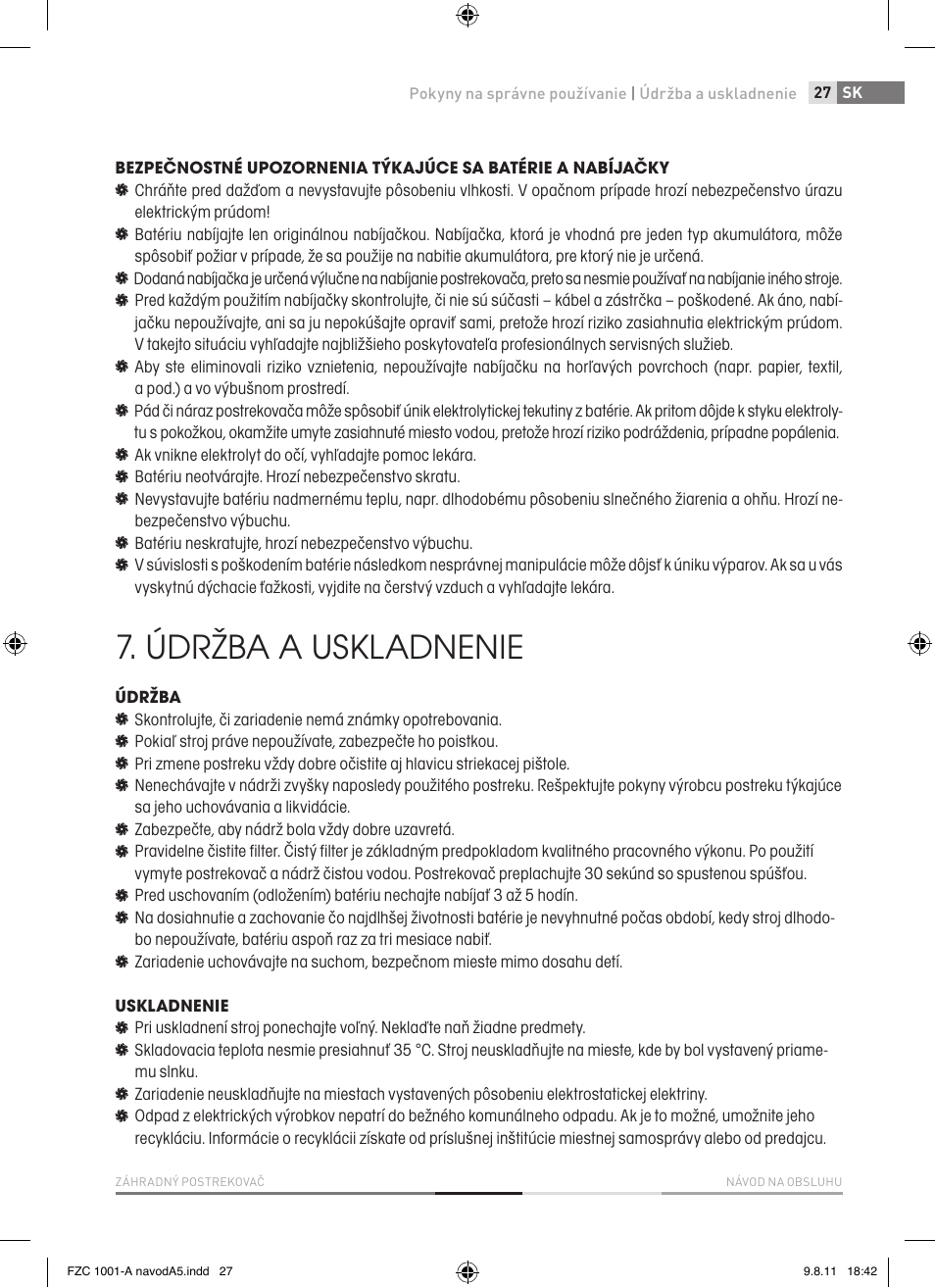 Údržba a uskladnenie | Fieldmann FZC 1001-A User Manual | Page 27 / 64