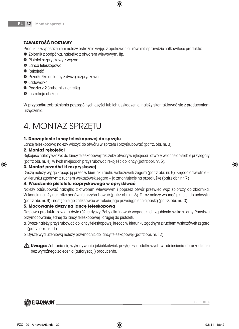 Montaż sprzętu | Fieldmann FZC 1001-A User Manual | Page 32 / 64