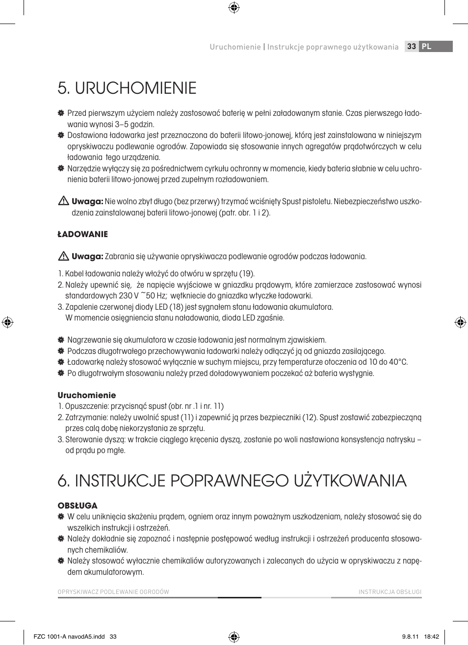 Uruchomienie, Instrukcje poprawnego użytkowania | Fieldmann FZC 1001-A User Manual | Page 33 / 64