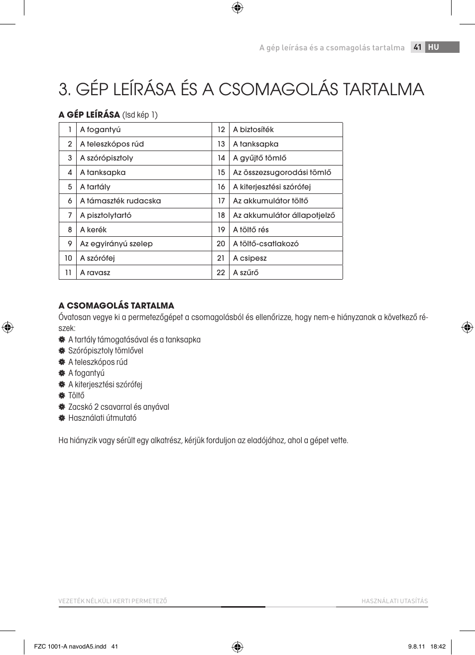 Gép leírása és a csomagolás tartalma | Fieldmann FZC 1001-A User Manual | Page 41 / 64